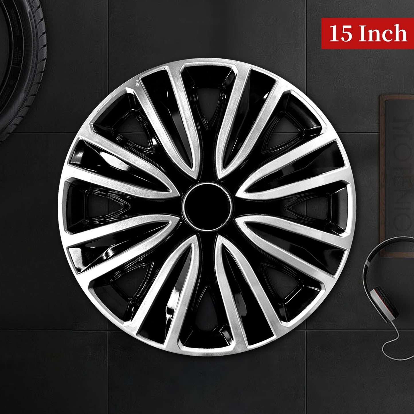 15" Sword Style Wheel Covers Hubcaps for Universal Fit R15 Tire Steel Wheels 4 PCS - MOTENIO