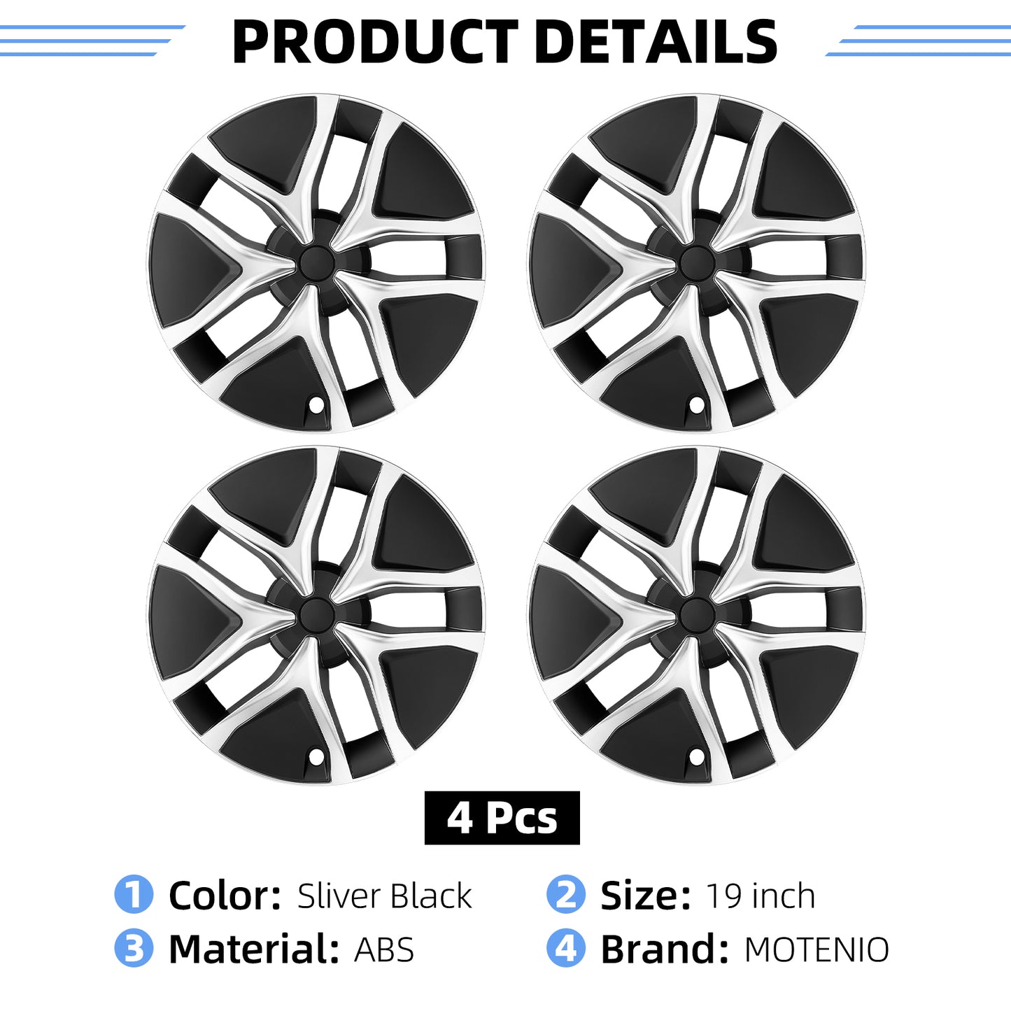 Design for Tesla Model Y Juniper 2025+ Wheel Cover 4PCS 19 Inch Hubcap Silver Arachnid Style