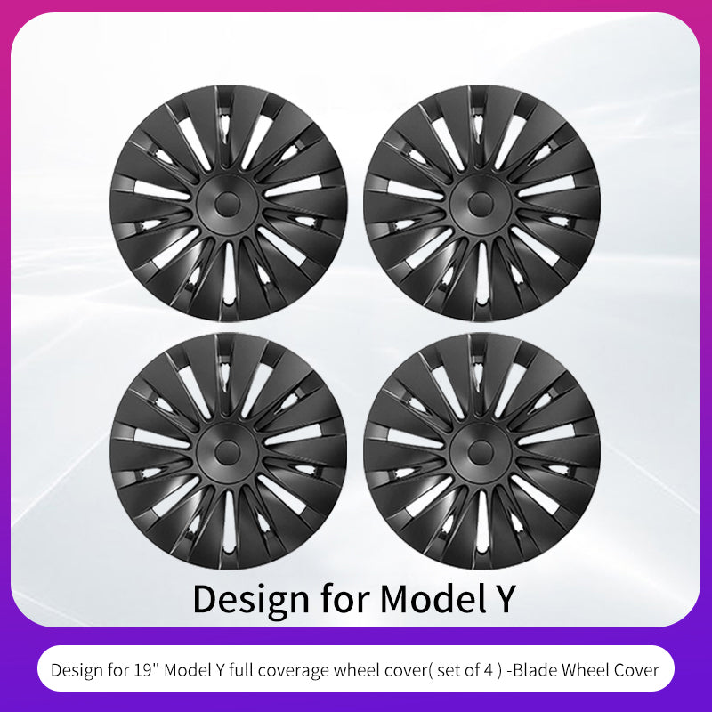Design for TESLA Model Y 2020-2024 Vehicle Full Coverage 19 Inches 4PCS Blade Wheel Cover Cap Hubcaps Automobile Accessories