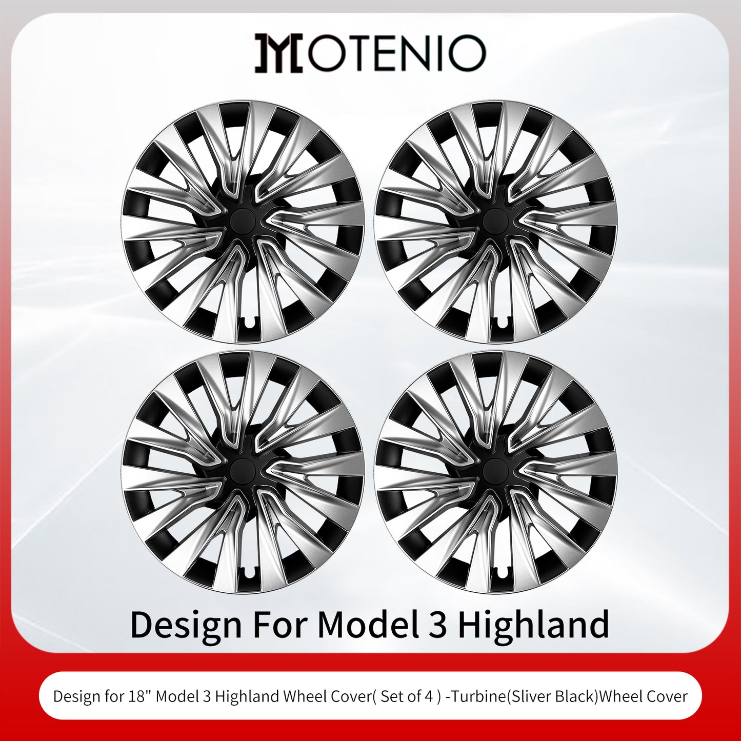 Design for Tesla Model 3 Highland(2023-2025) Hubcap 18"Turbine Silver Wheel Cover