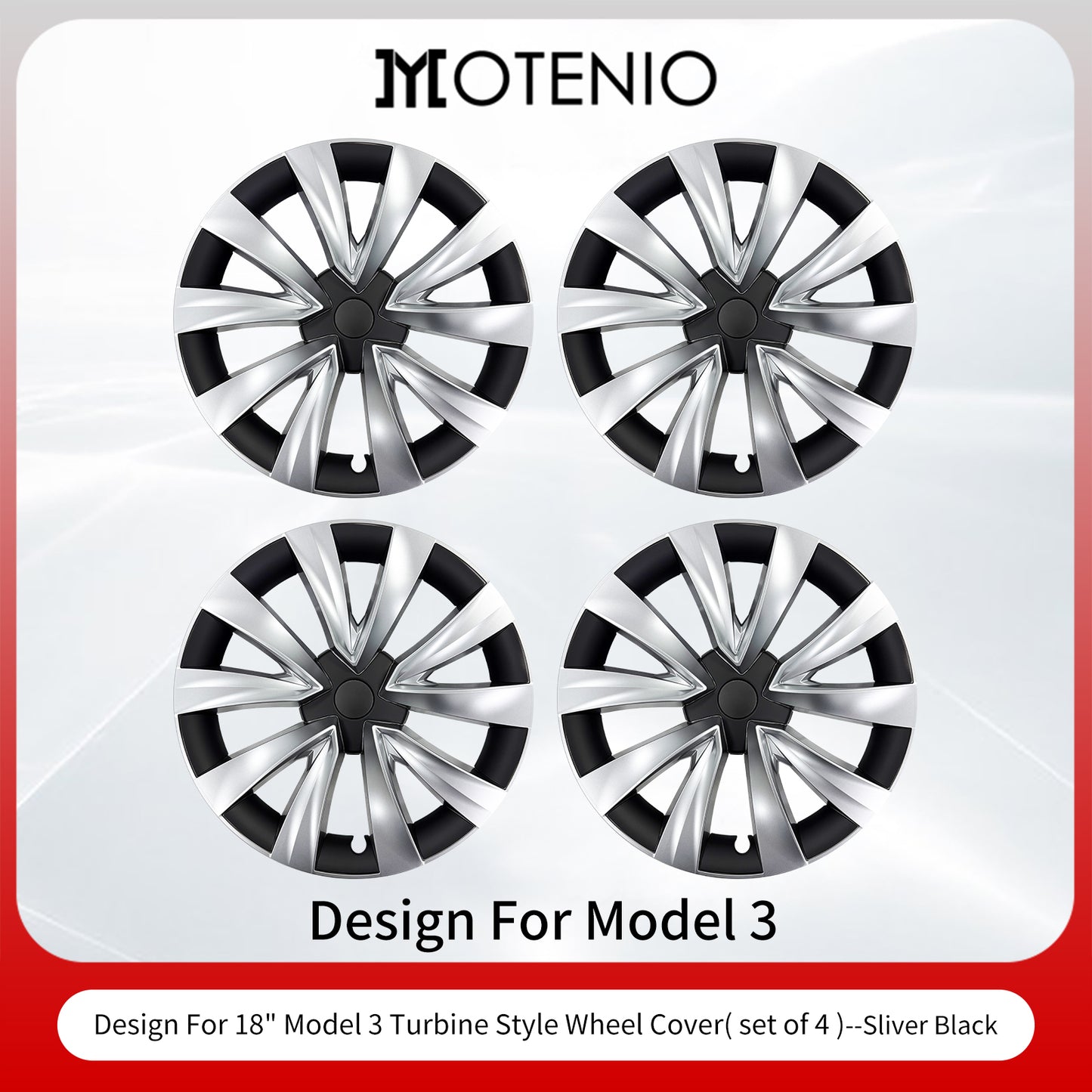 18 Inch Model 3 Wheel Cover Design for Tesla 2017-2023 Hubcaps 4X Silver Turbine Style Covers
