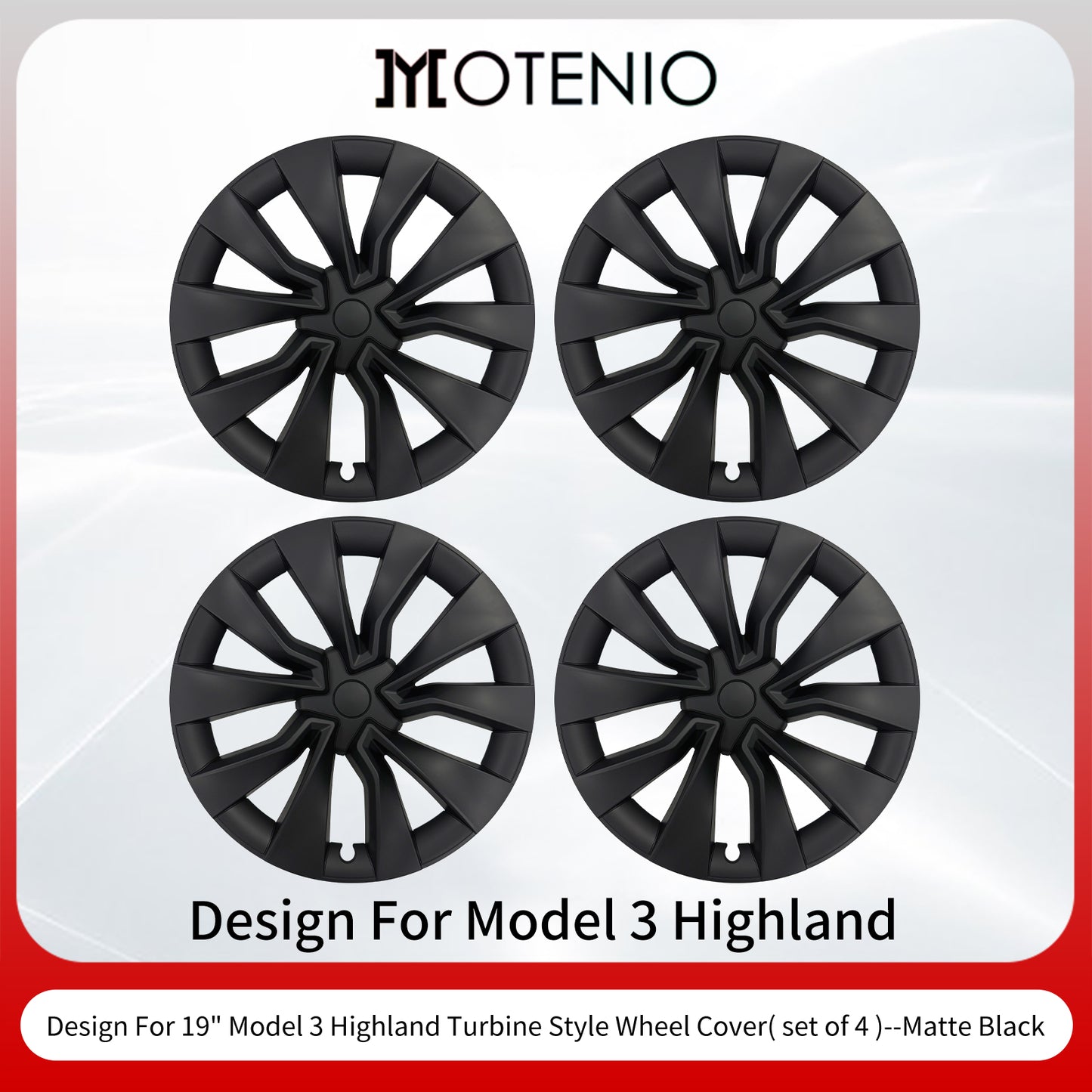 19 Inch Model 3 Highland Hubcap Design for Tesla Highland Model 3 2023-2025 Black 4pcs Wheel Covers