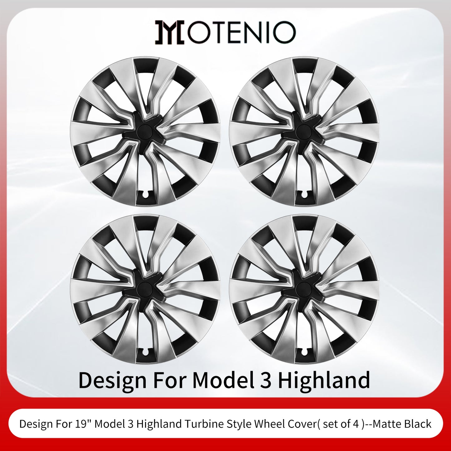 Design for Tesla Wheel Cover 19'' Model 3 Highland 2023-2025 4pcs Turbine Style Hubcaps