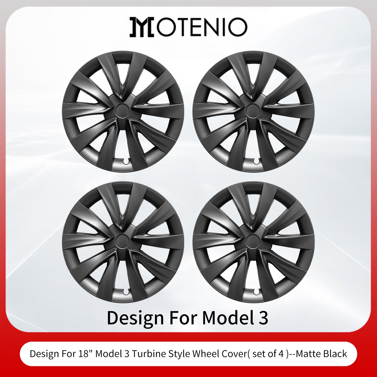 18'' Wheel Cover Design for Tesla Model 3 2017-2023 Hubcaps Matte Black Turbine Style(set of 4)