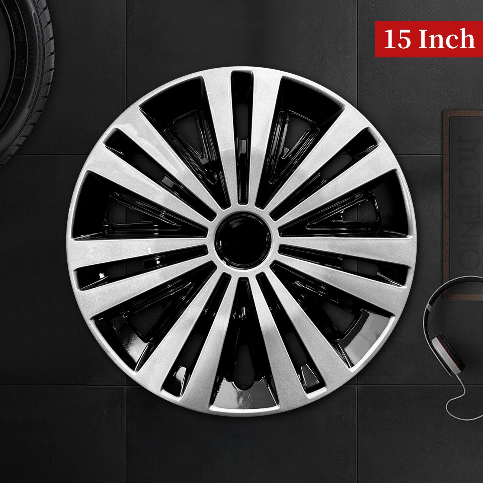 15" Arachnid Style Wheel Covers Hubcaps for Universal Fit R15 Tire Steel Wheels 4 PCS - MOTENIO