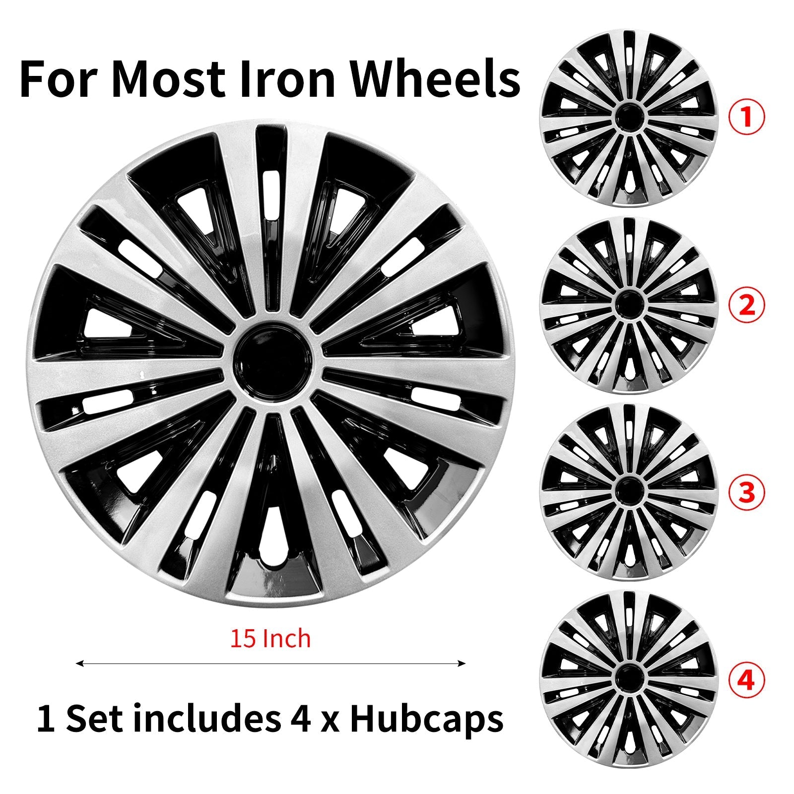15" Arachnid Style Wheel Covers Hubcaps for Universal Fit R15 Tire Steel Wheels 4 PCS - MOTENIO