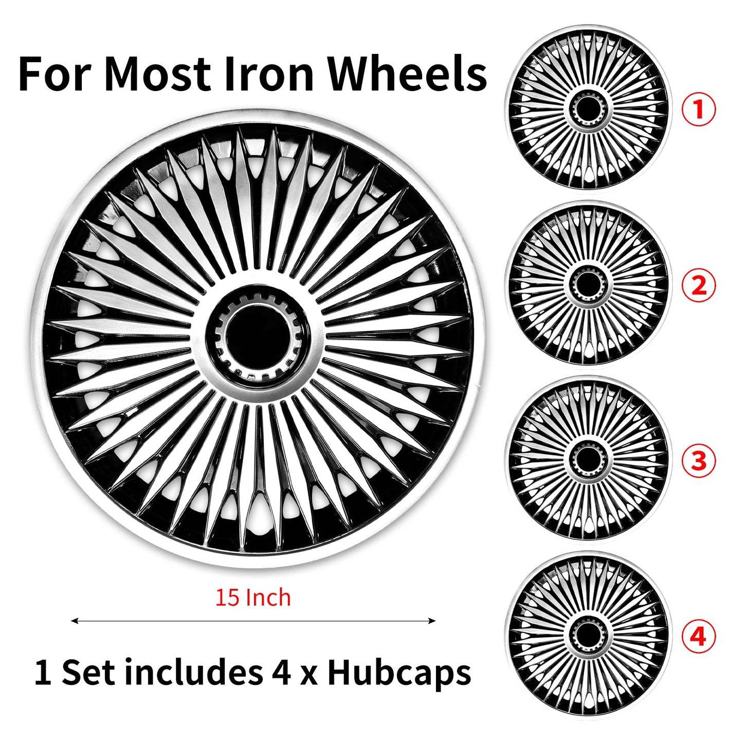 15" Blade Style Wheel Covers Hubcaps for Universal Fit R15 Tire Steel Wheels 4 PCS - MOTENIO