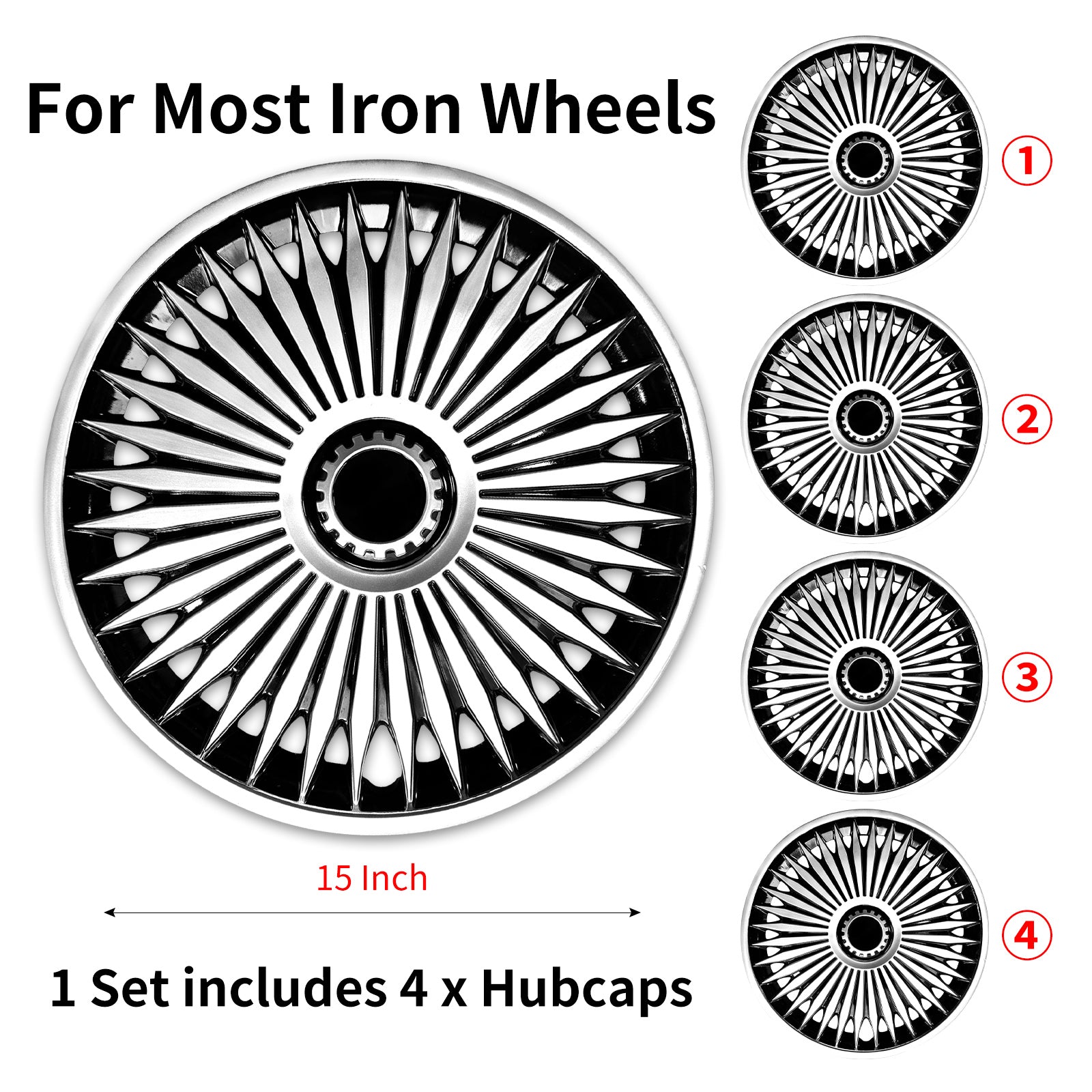 15" Blade Style Wheel Covers Hubcaps for Universal Fit R15 Tire Steel Wheels 4 PCS - MOTENIO