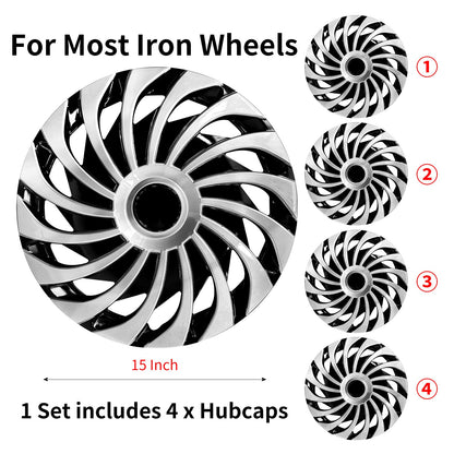 15" Cyclone Style Wheel Covers Hubcaps for Universal Fit R15 Tire Steel Wheels 4 PCS - MOTENIO