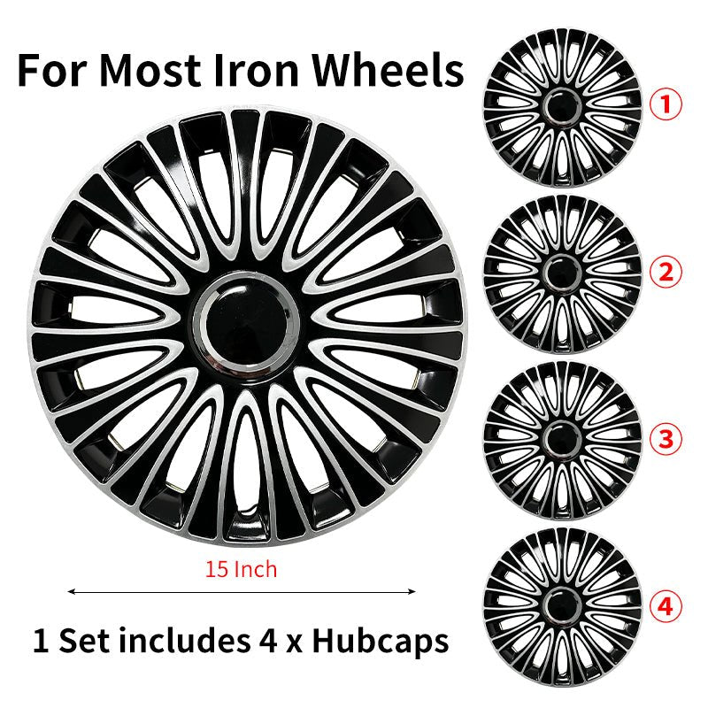 15" Dagger Style Wheel Covers Hubcaps for Universal Fit R15 Tire Steel Wheels 4 PCS - MOTENIO