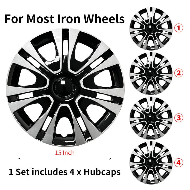 15" Petal Style Wheel Covers Hubcaps for Universal Fit R15 Tire Steel Wheels 4 PCS - MOTENIO