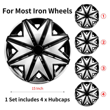 15" Star Style Wheel Covers Hubcaps for Universal Fit R15 Tire Steel Wheels 4 PCS - MOTENIO