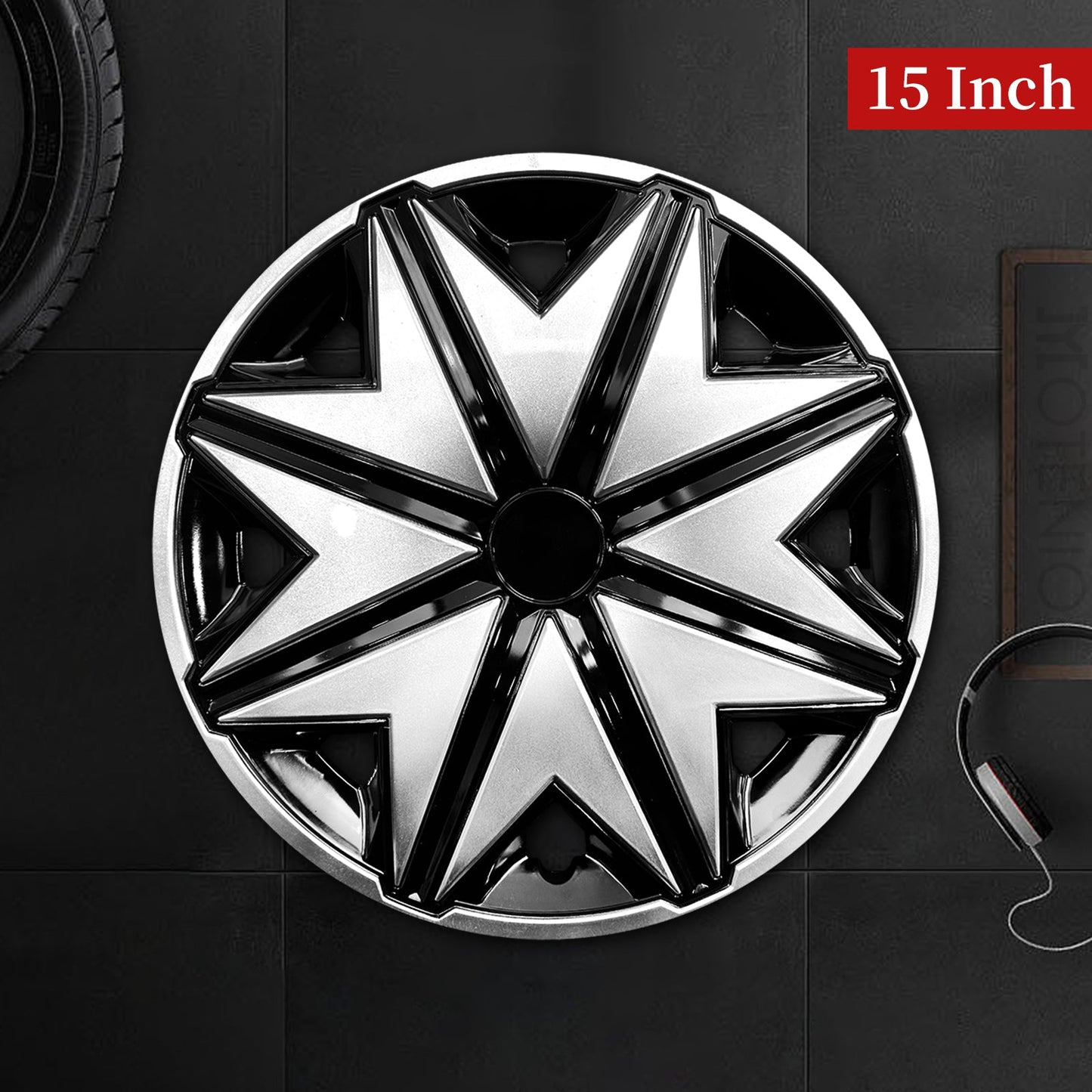 15" Star Style Wheel Covers Hubcaps for Universal Fit R15 Tire Steel Wheels 4 PCS - MOTENIO