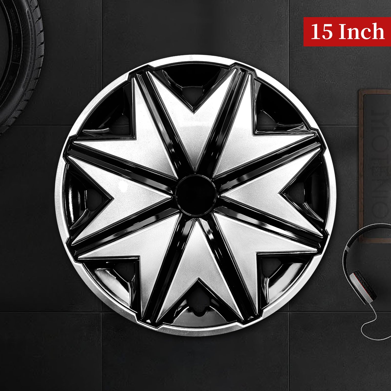 15" Star Style Wheel Covers Hubcaps for Universal Fit R15 Tire Steel Wheels 4 PCS - MOTENIO