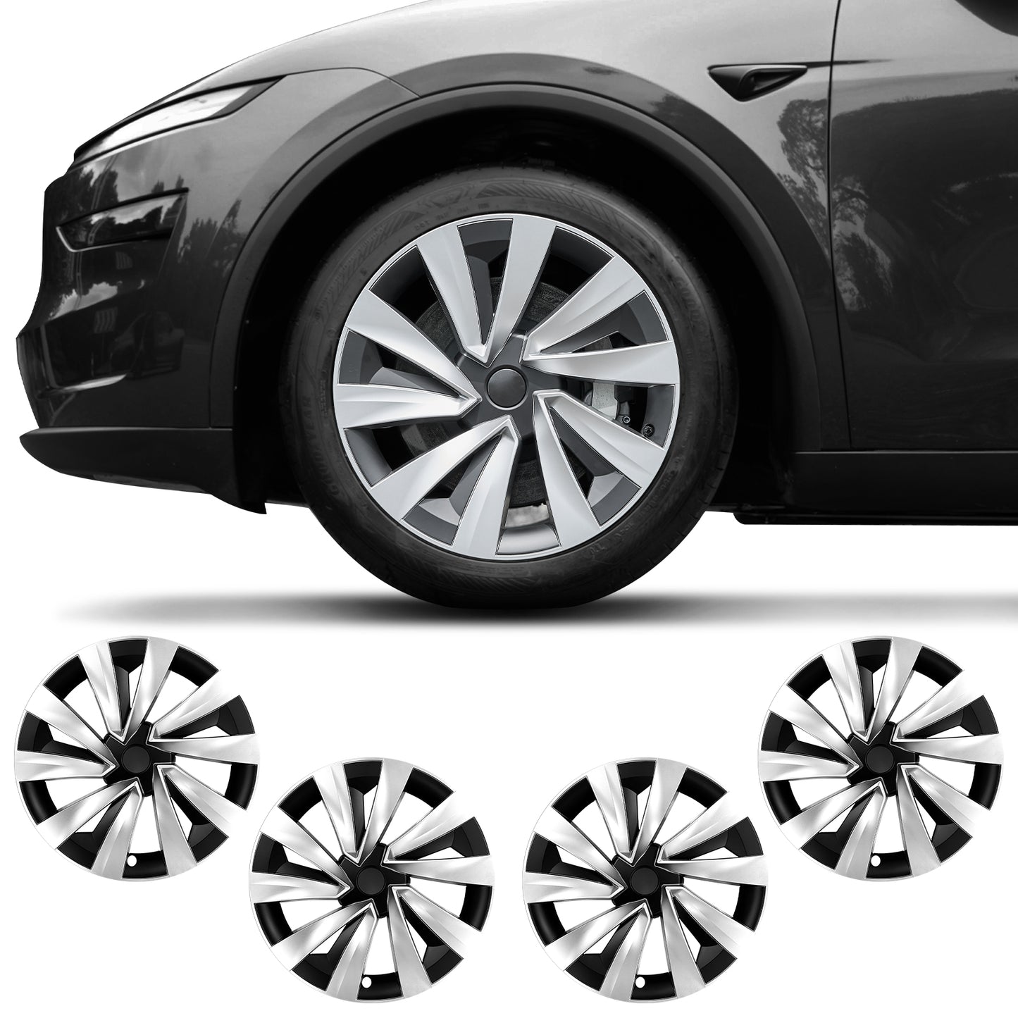 Design for Tesla Model Y Juniper 2025 2026 Wheel Cover 4PCS 19 Inch Hubcap Turbine Style Wheel Hubcaps