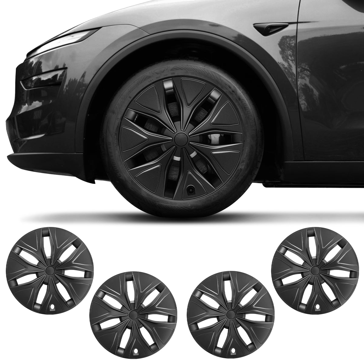 Wheel Cover Replacement for 2026 Model Y L 6-Seater Black Hubcap 19" 4X Arachnid