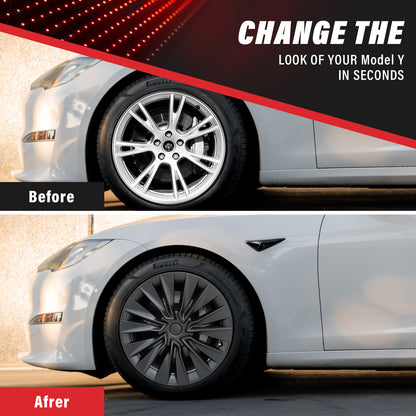 For Tesla Model Y 2020-2024 Wheel Cover Set of 4 19" Hubcaps Turbine Style Replacement Wheel Hub Cover