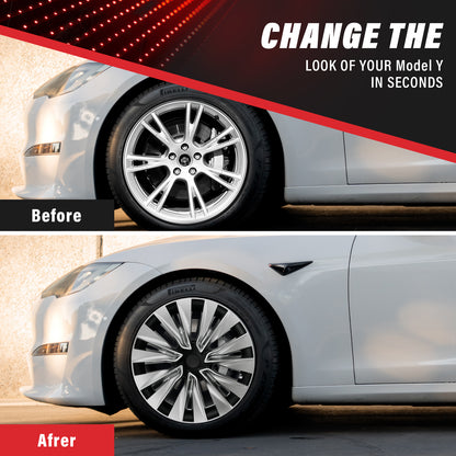 For Tesla Model Y 2020-2024 Wheel Cover Set of 4 19" Hubcaps Turbine Style Replacement Wheel Hub Cover