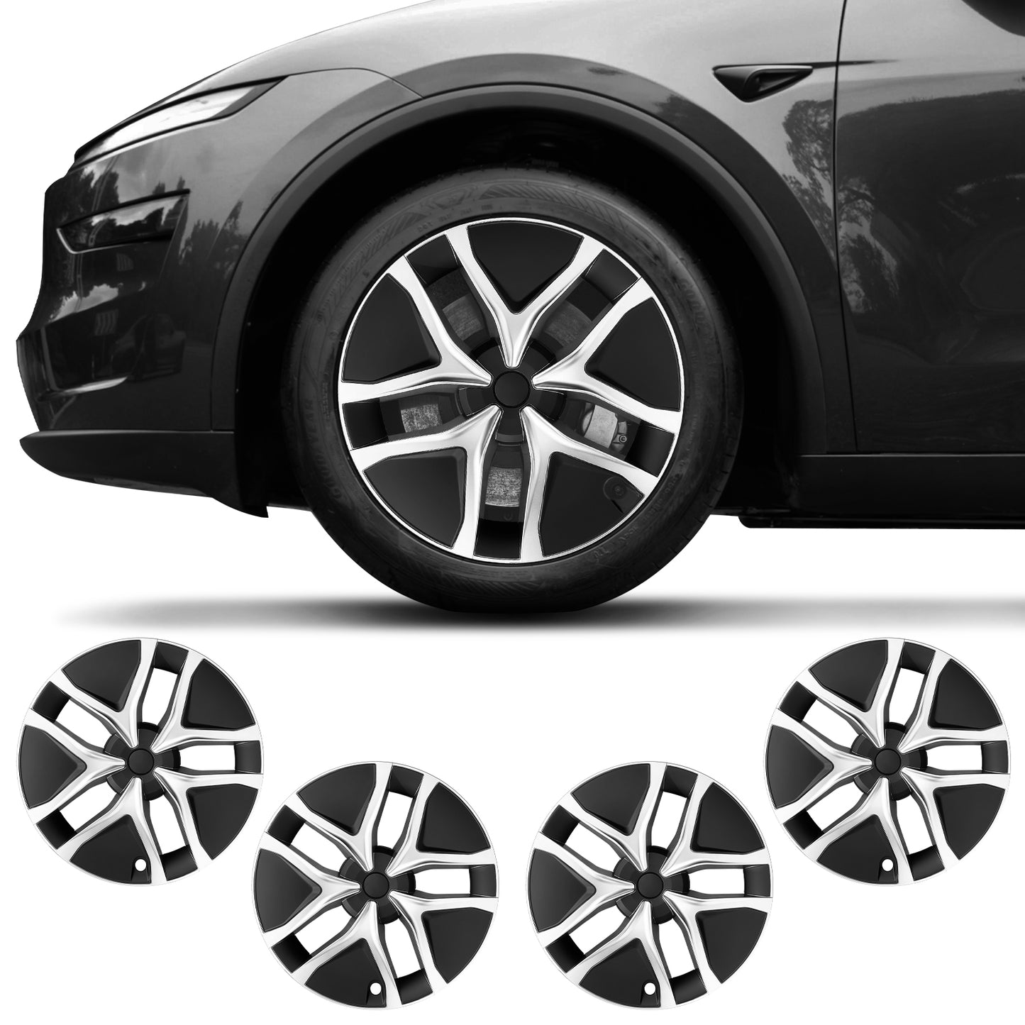 Design for Tesla Model Y Juniper 2025+ Wheel Cover 4PCS 19 Inch Hubcap Silver Arachnid Style