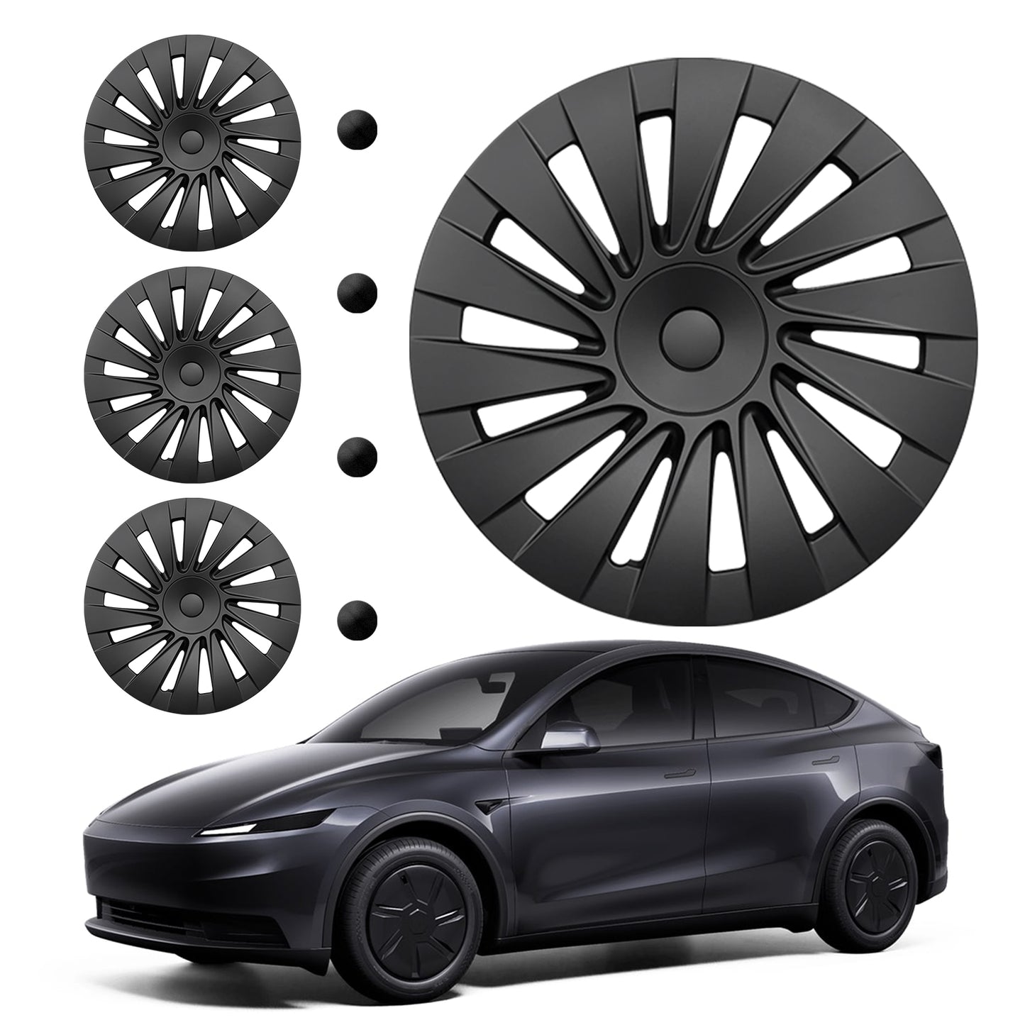 4PCS Hub Cap for Tesla Model Y 2026 18" Standard Wheel Cover Set, Matte Black Hubcaps Replacement for Base Blade Style