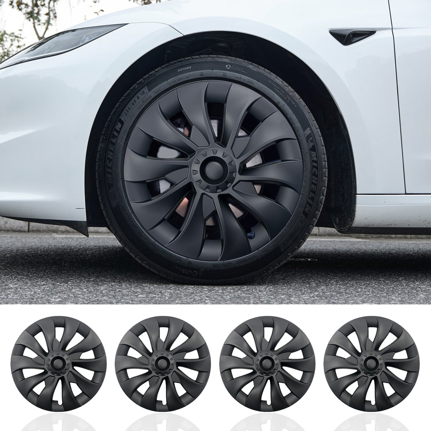 Model 3 Hubcaps Design for Tesla Model 3 (2017-2023) Wheel Cover 4PCS 18 Inch Sakura Replacement