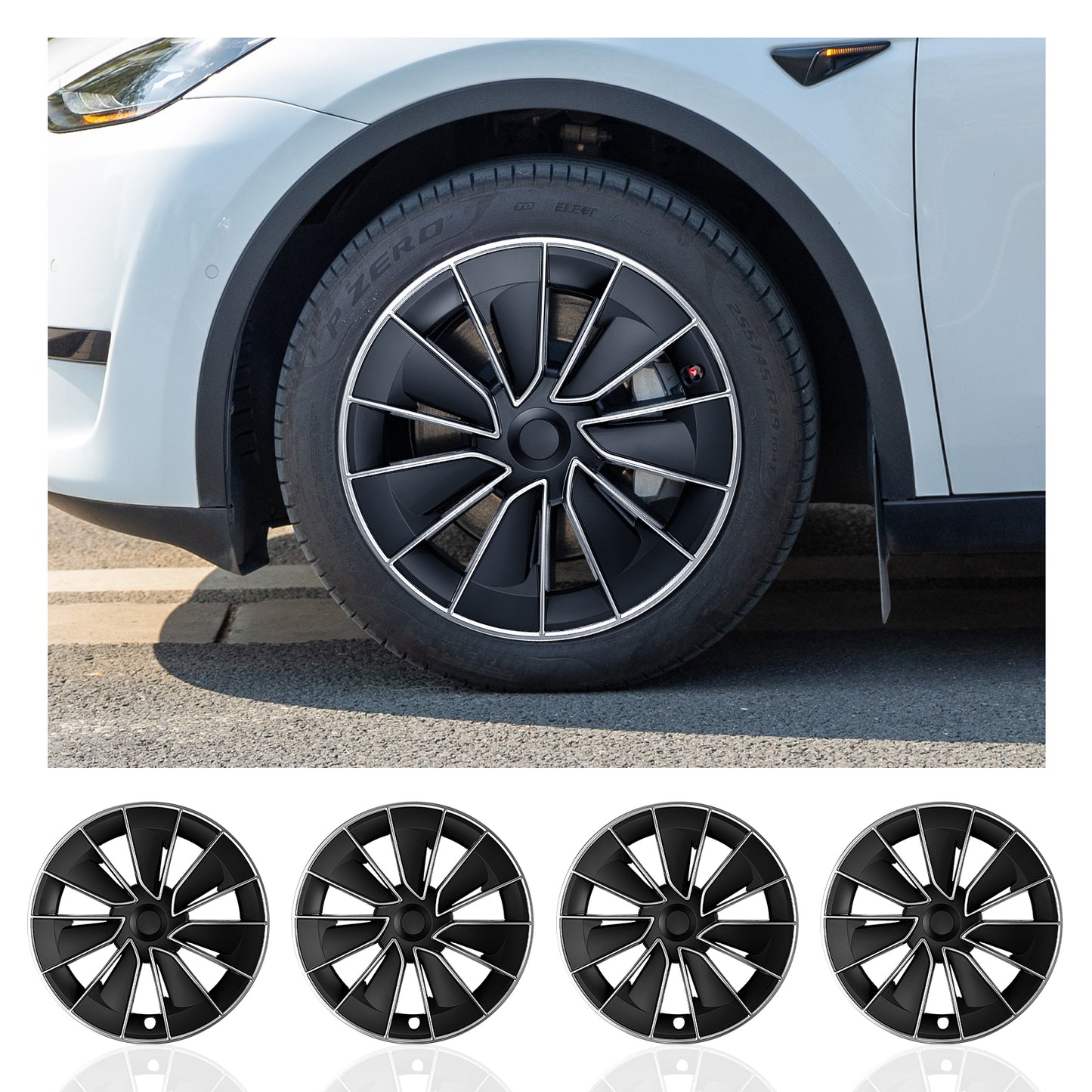 19" Model Y Wheel Cover Design for Tesla Model Y(2020-2024) Hubcaps Silver Black Knife  Style Wheel Hub Caps