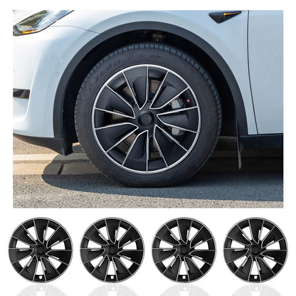 19" Model Y Wheel Cover Design for Tesla Model Y(2020-2024) Hubcaps Silver Black Knife  Style Wheel Hub Caps