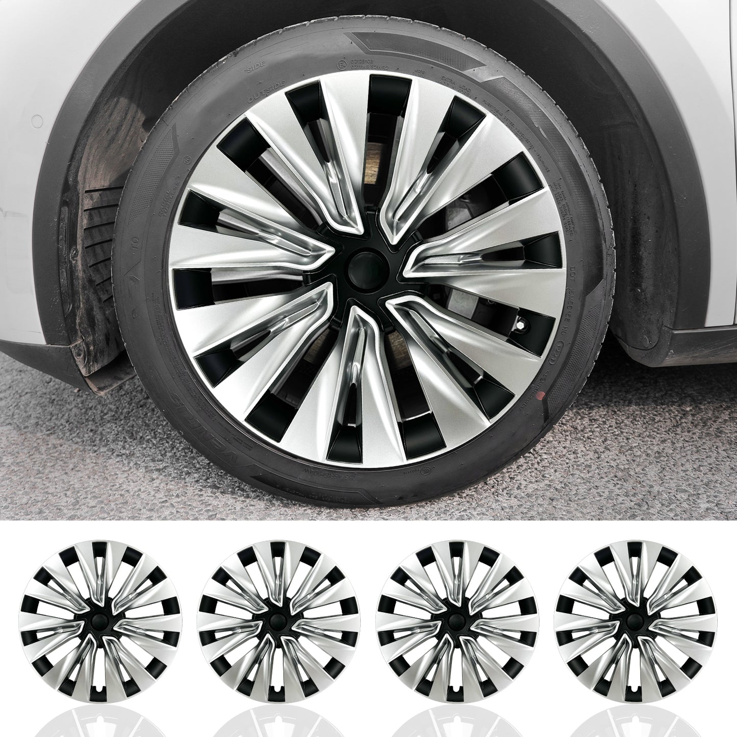 Tesla Wheel Caps Model Y Induction Wheel Covers 19 inch Silver 4PCS for New Turbine Hubcaps