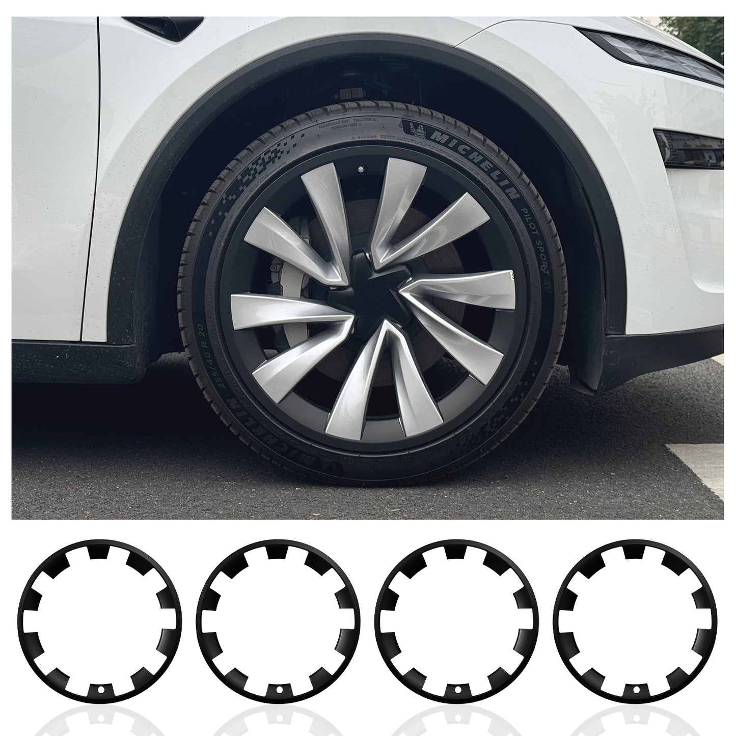 For 20" Tesla Model Y Juniper 2025 2026 Wheel Hub Protection Ring – Guard Against Curb Rash & Scratches, Durable ABS Hub Rim Saver Cover for 20-Inch Wheels (Set of 4)