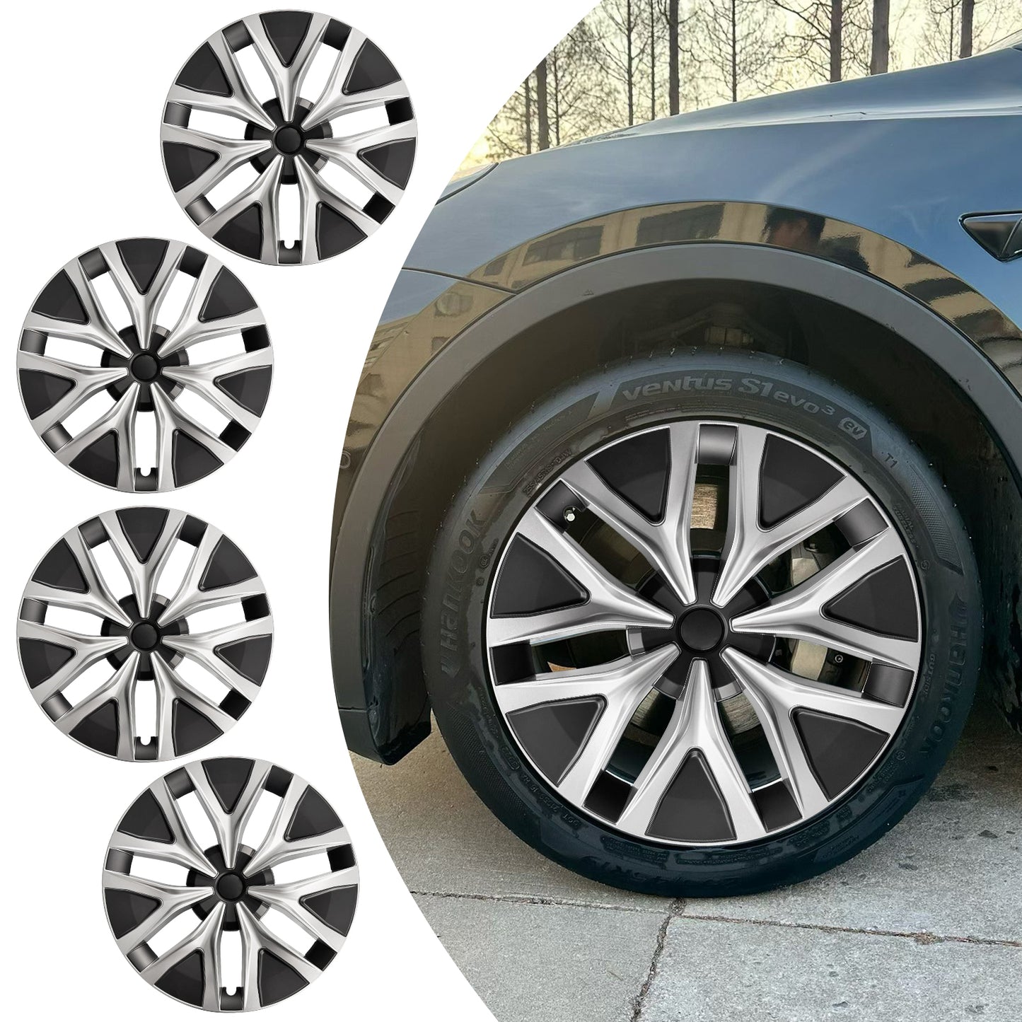 19 Inch Wheel Cover for Tesla Model Y 2020-2024 4 Piece Wheel Hub Covers Arachnid Style Hubcaps