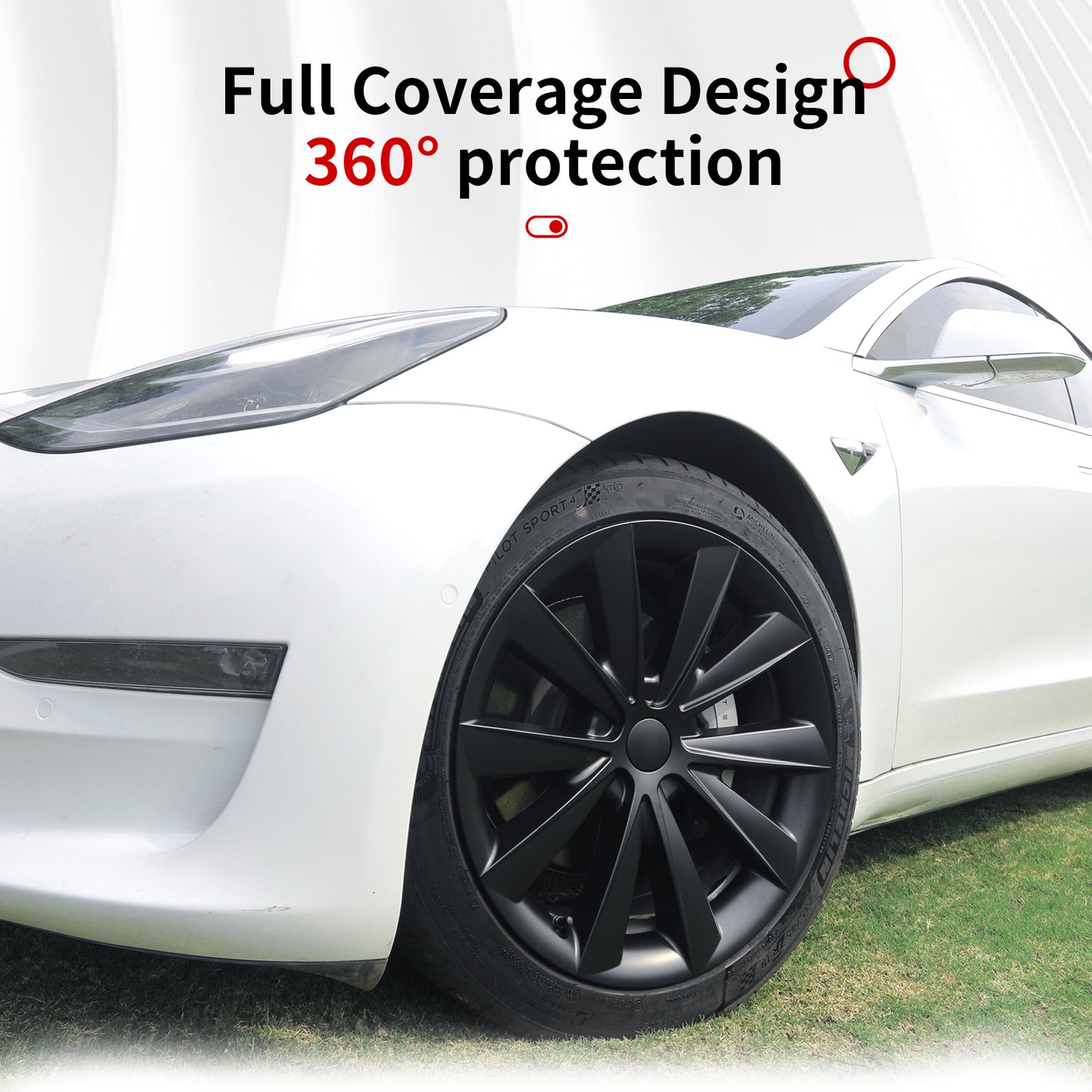 4pcs Black Wheel Covers 18 Inch Design for Tesla Model 3 Hubcap 2017-2023 Blade Style Hub Cap