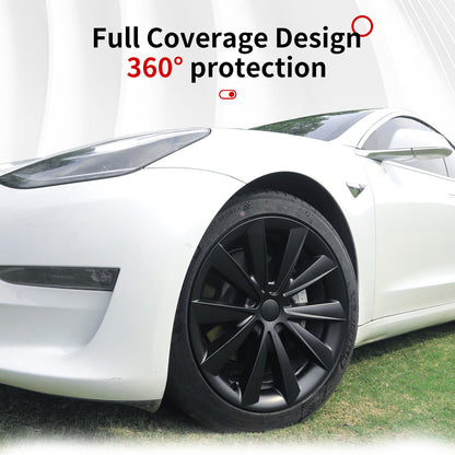 4pcs Black Wheel Covers 18 Inch Design for Tesla Model 3 Hubcap 2017-2023 Blade Style Hub Cap