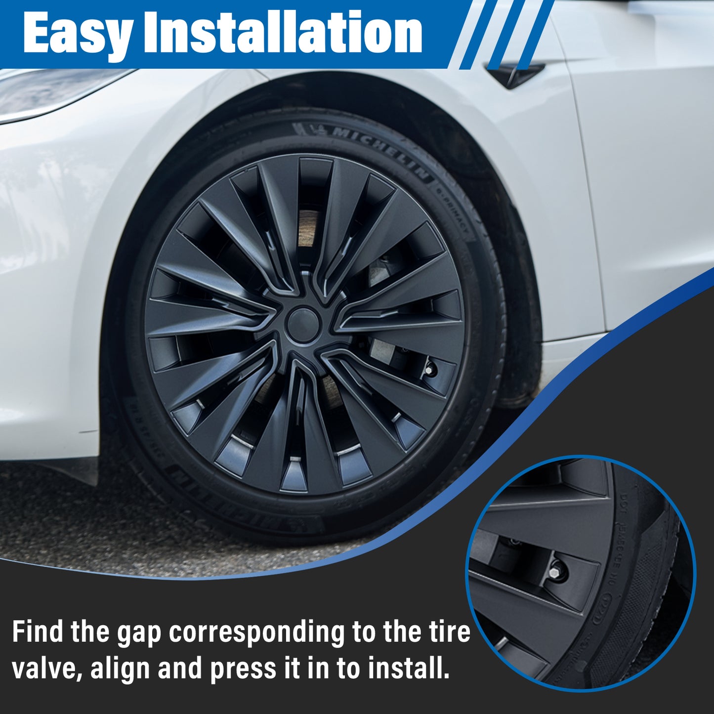 For Tesla Model Y 2020-2024 Wheel Cover Set of 4 19" Hubcaps Turbine Style Replacement Wheel Hub Cover