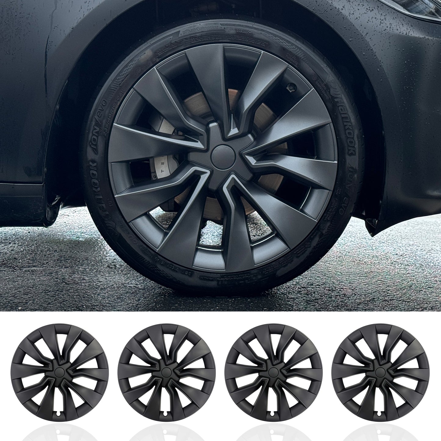 19 Inch Model 3 Highland Hubcap Design for Tesla Highland Model 3 2023-2025 Black 4pcs Wheel Covers