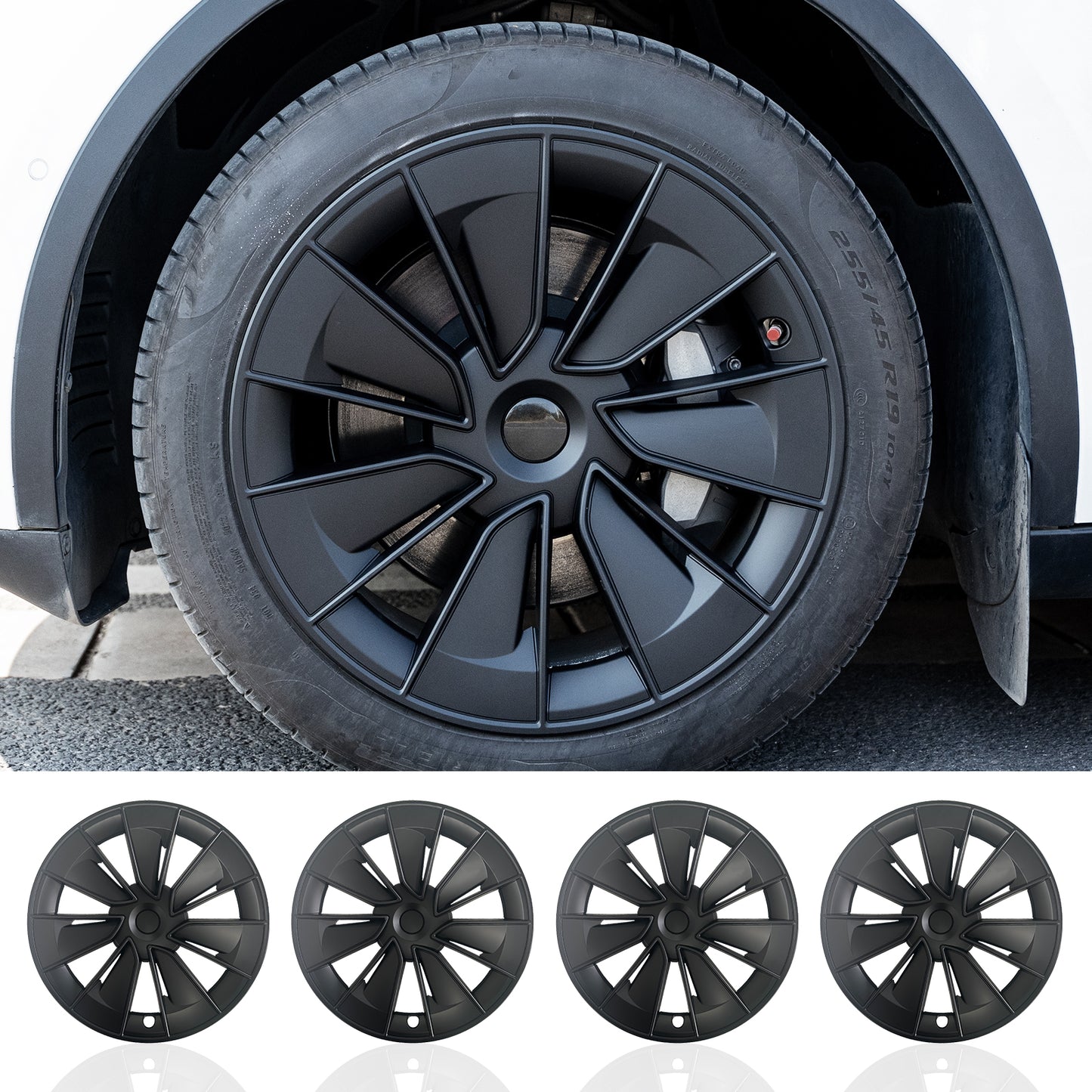 Design for Tesla 19" Wheel Cover Model Y (2020-2024) Matte Black Knife Hubcaps(set of 4)