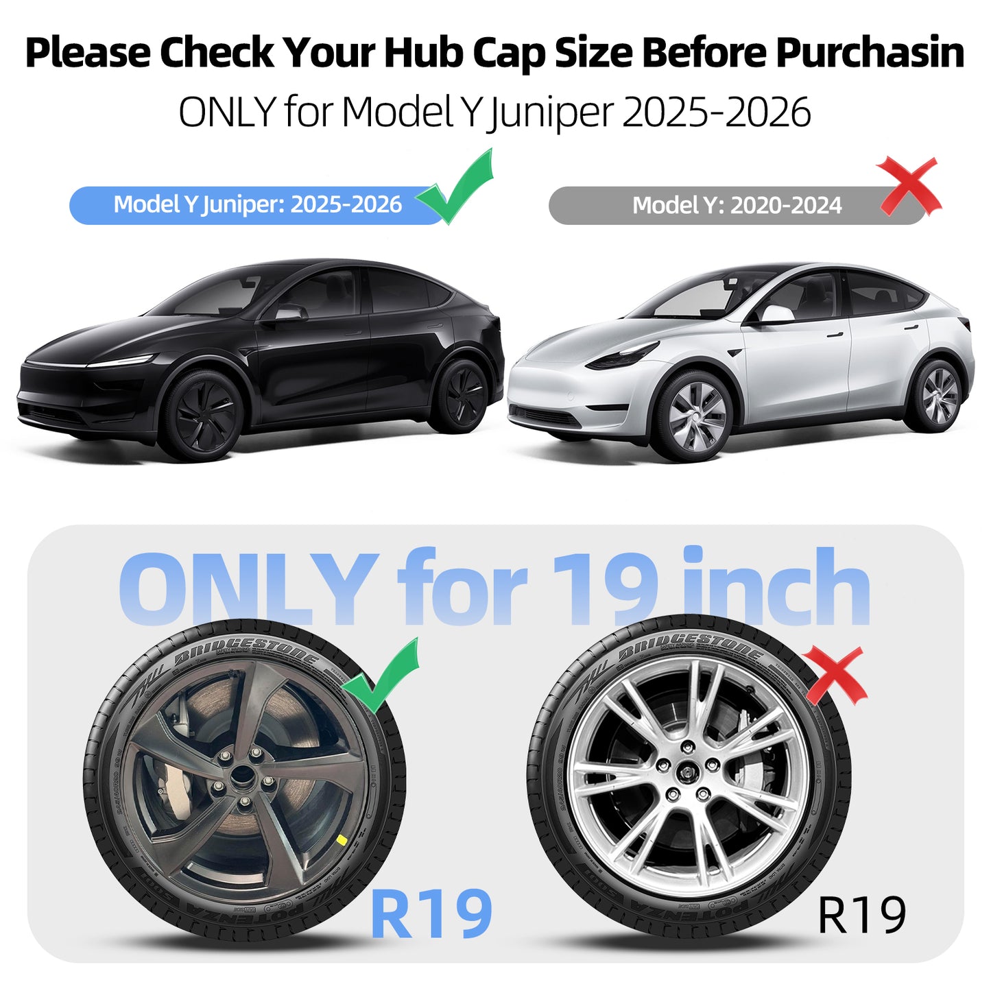 For Tesla Model Y Juniper 2025 2026 Wheel Cover 19 Inch Matte Black Hubcaps 4PCS Arachnid Style Covers