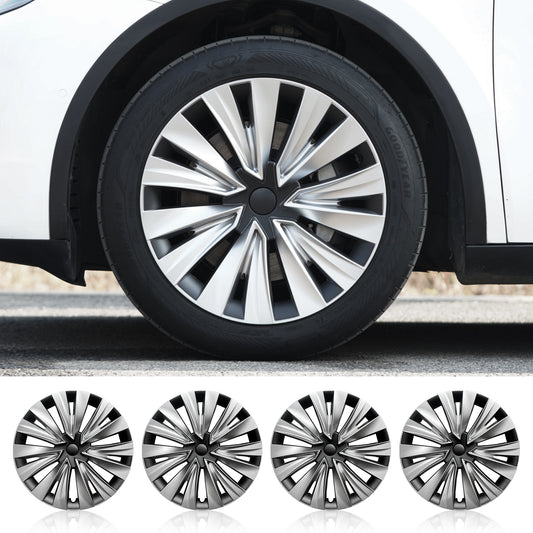 Design for Tesla 2020-2024 Model Y Wheel Cover Turbine New Style Hub Caps Silver Black 4PCS Hubcaps