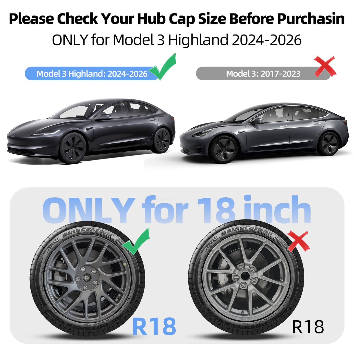 Design for 18 Inch Model 3 Highland Wheel Cover Arachnid Style 4PCS Hubcap
