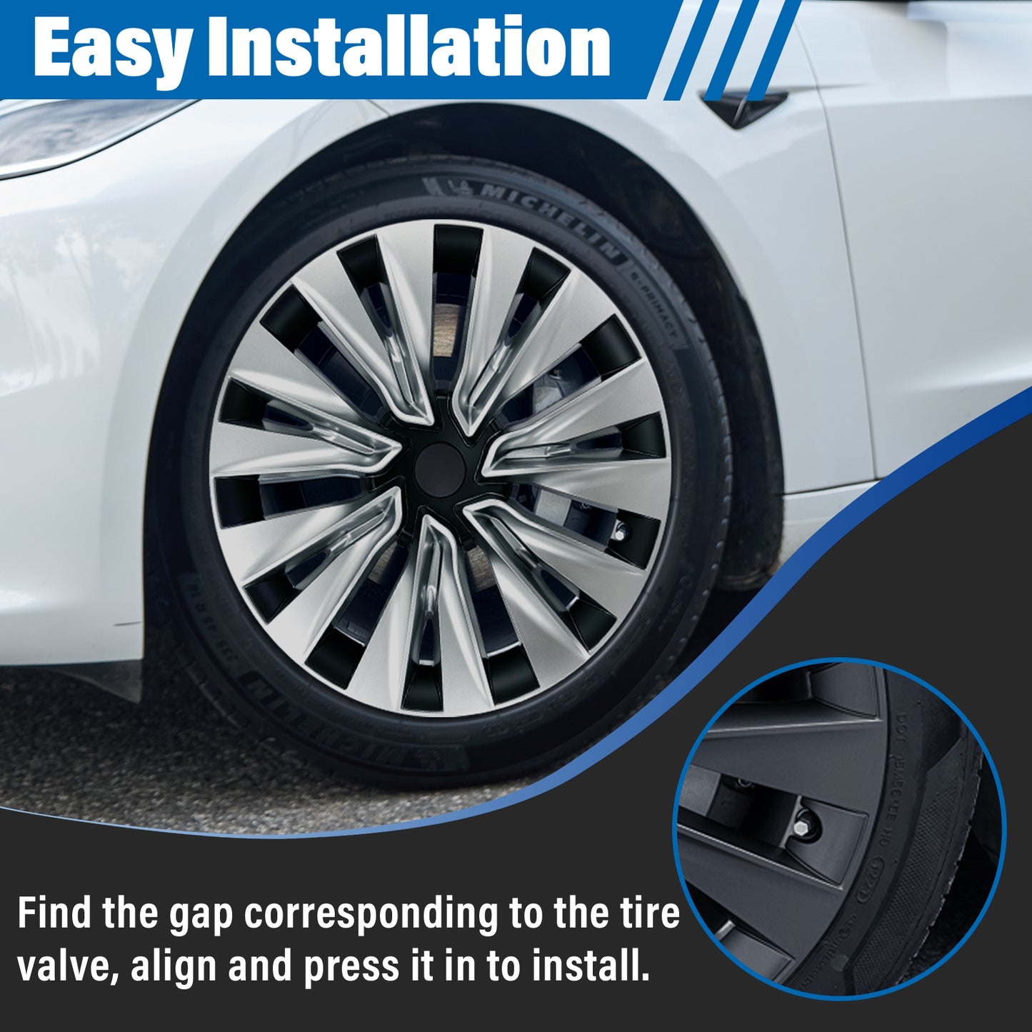 For Tesla Model Y 2020-2024 Wheel Cover Set of 4 19" Hubcaps Turbine Style Replacement Wheel Hub Cover