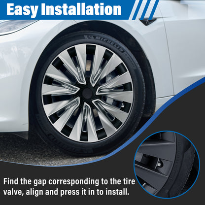 For Tesla Model Y 2020-2024 Wheel Cover Set of 4 19" Hubcaps Turbine Style Replacement Wheel Hub Cover