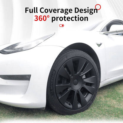 18"Model 3 Hubcap Design for Tesla Wheel Cover Model 3 2017-2023 4PCS Matte Black Knife Style Hub Caps