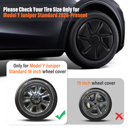4PCS Hub Cap for Tesla Model Y 2026 18" Standard Wheel Cover Set, Matte Black Hubcaps Replacement for Base Blade Style