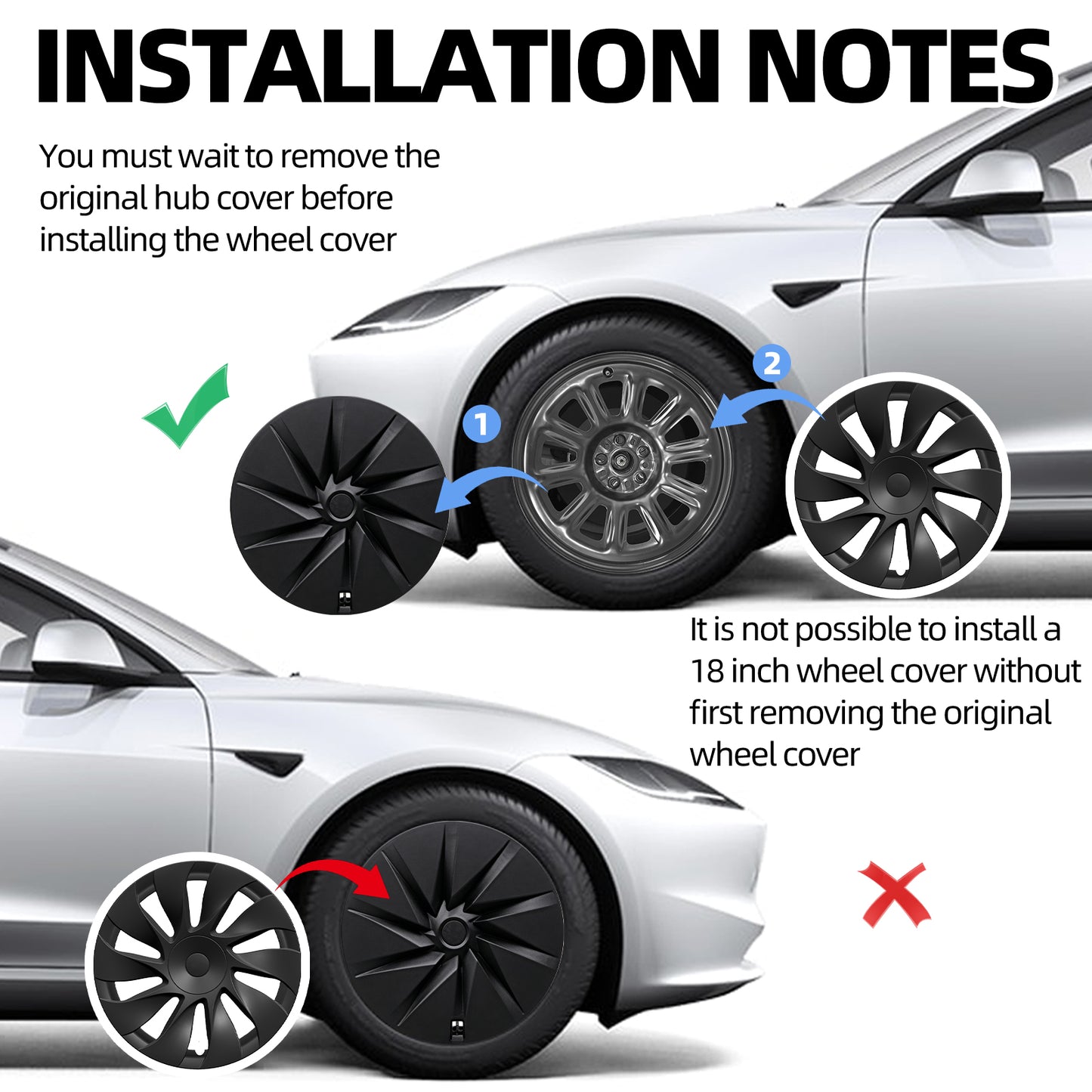Design for 18" Model 3 Standard 2026 Wheel Cover 4pcs Cyclone hubcaps