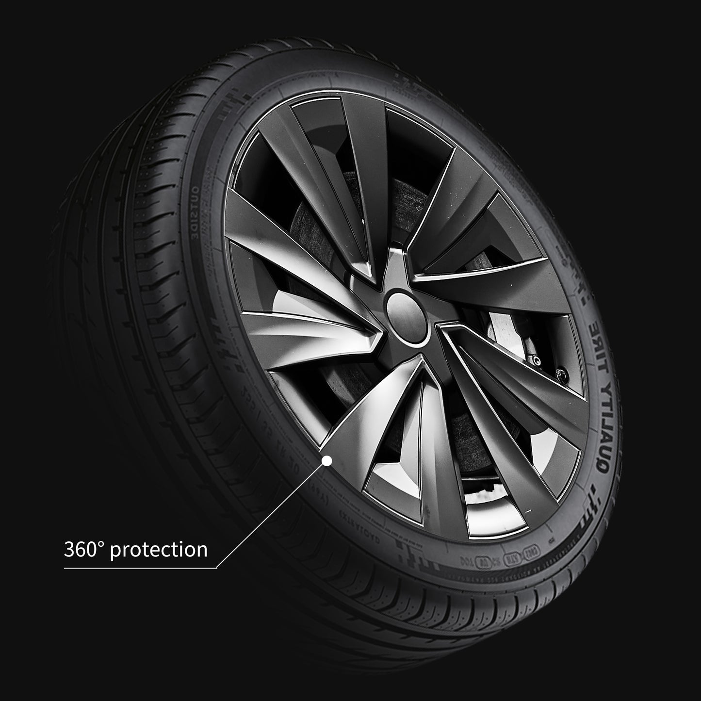 Design for Tesla Model Y Juniper (2025-2026) Wheel Cover 19'' 4pcs Black Turbine Style Hubcaps