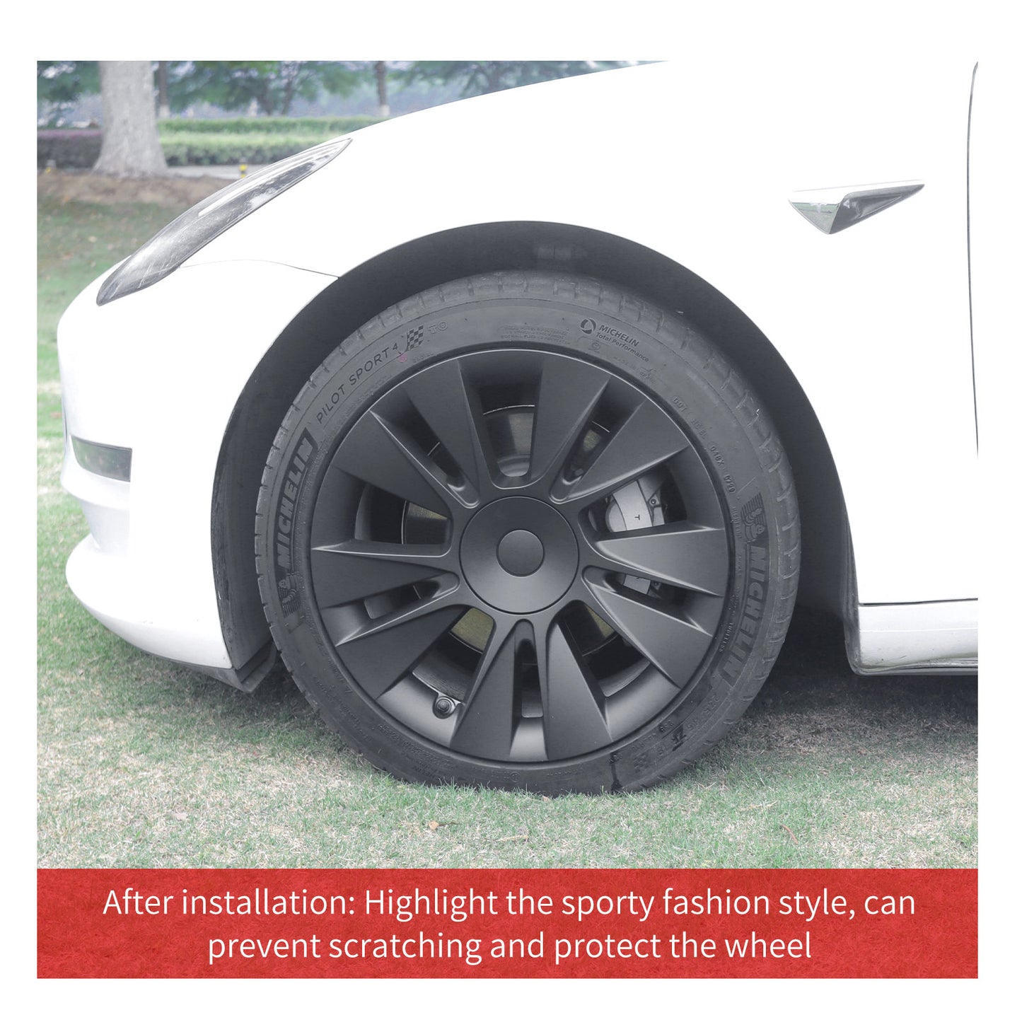 18"Model 3 Hubcap Design for Tesla Wheel Cover Model 3 2017-2023 4PCS Matte Black Knife Style Hub Caps