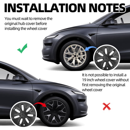 Wheel Cover Replacement for 2026 Model Y L 6-Seater Black Hubcap 19" 4X Arachnid