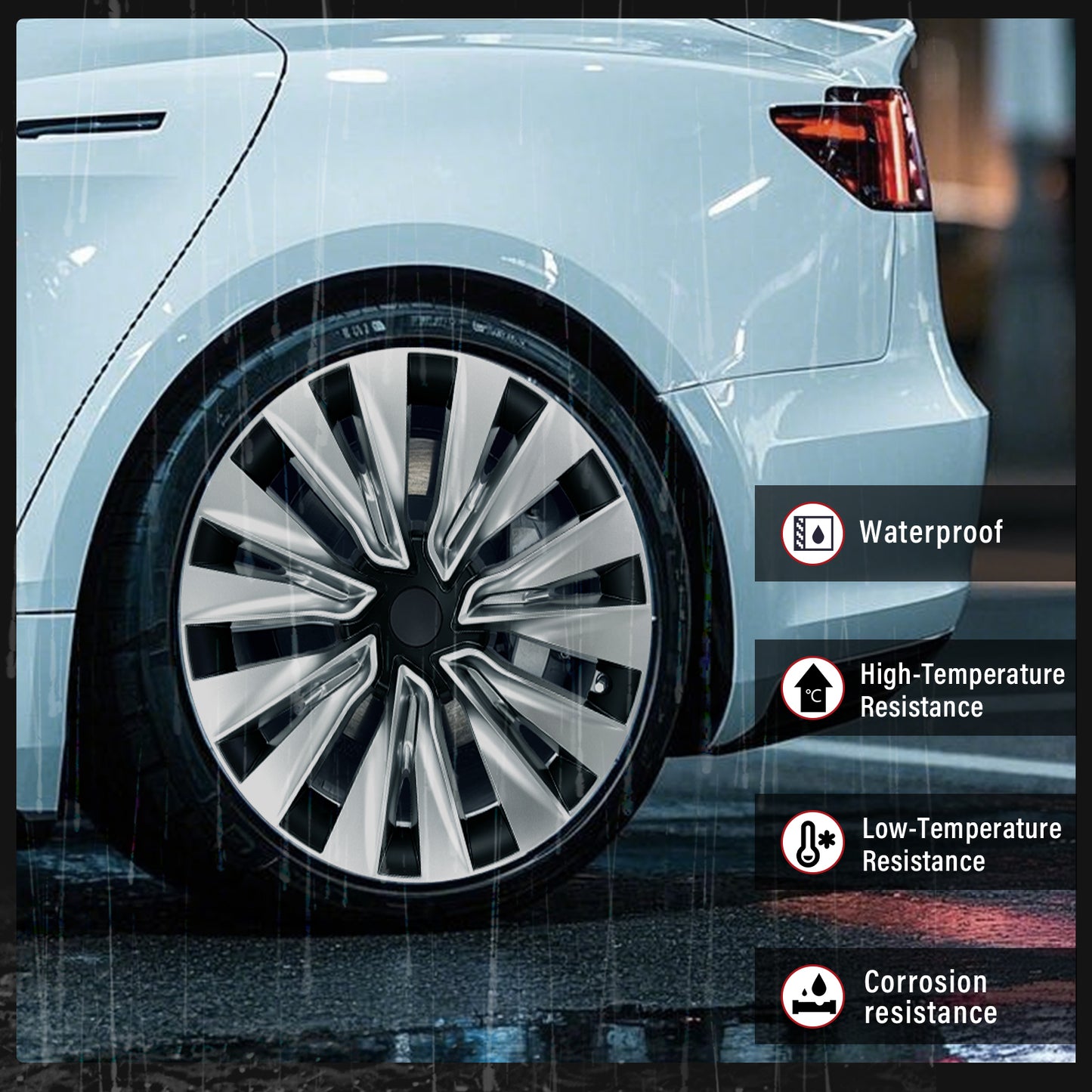 For Tesla Model Y 2020-2024 Wheel Cover Set of 4 19" Hubcaps Turbine Style Replacement Wheel Hub Cover