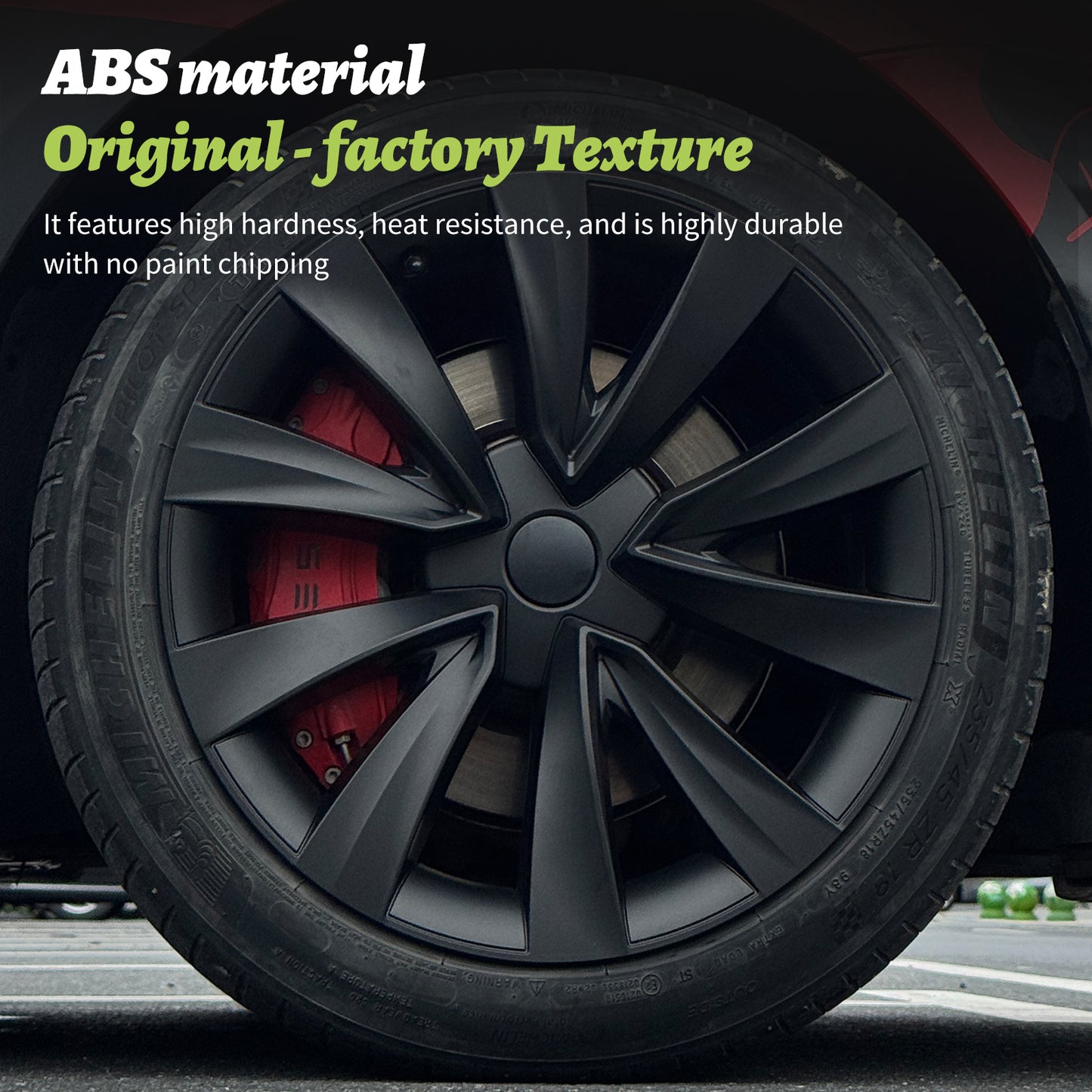 18'' Wheel Cover Design for Tesla Model 3 2017-2023 Hubcaps Matte Black Turbine Style(set of 4)