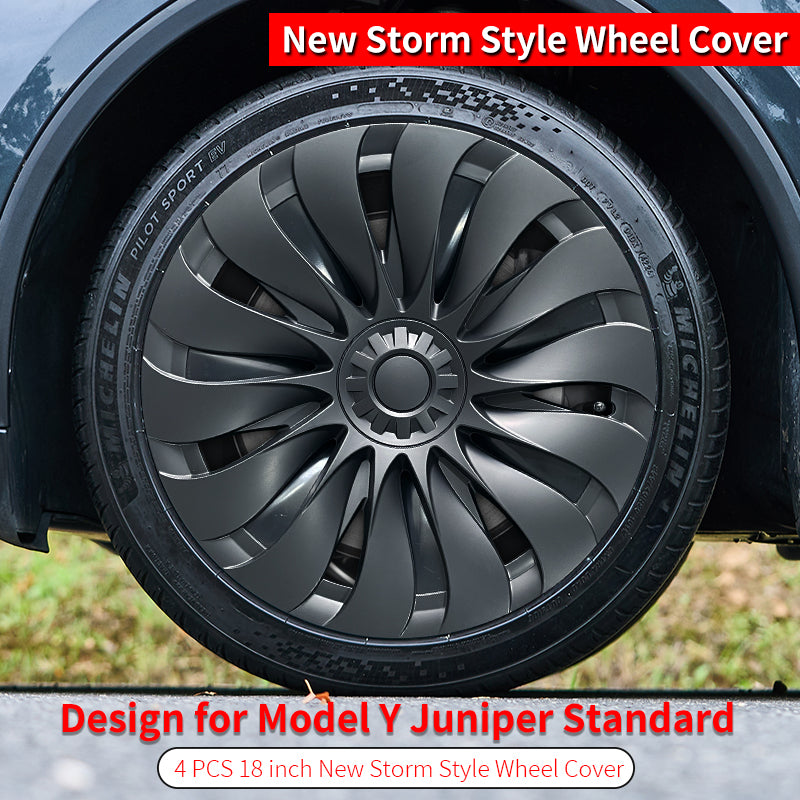 MOTENIO Storm Style 18" Hubcaps for Tesla Model Y Juniper Standard 2026+ | 4-Piece Set