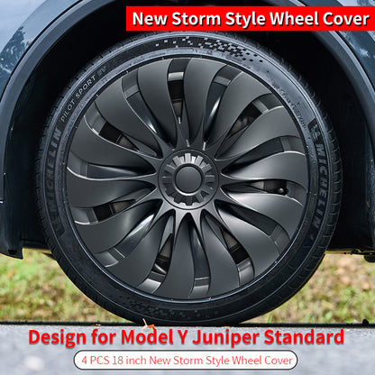 MOTENIO Storm Style 18" Hubcaps for Tesla Model Y Juniper Standard 2026+ | 4-Piece Set